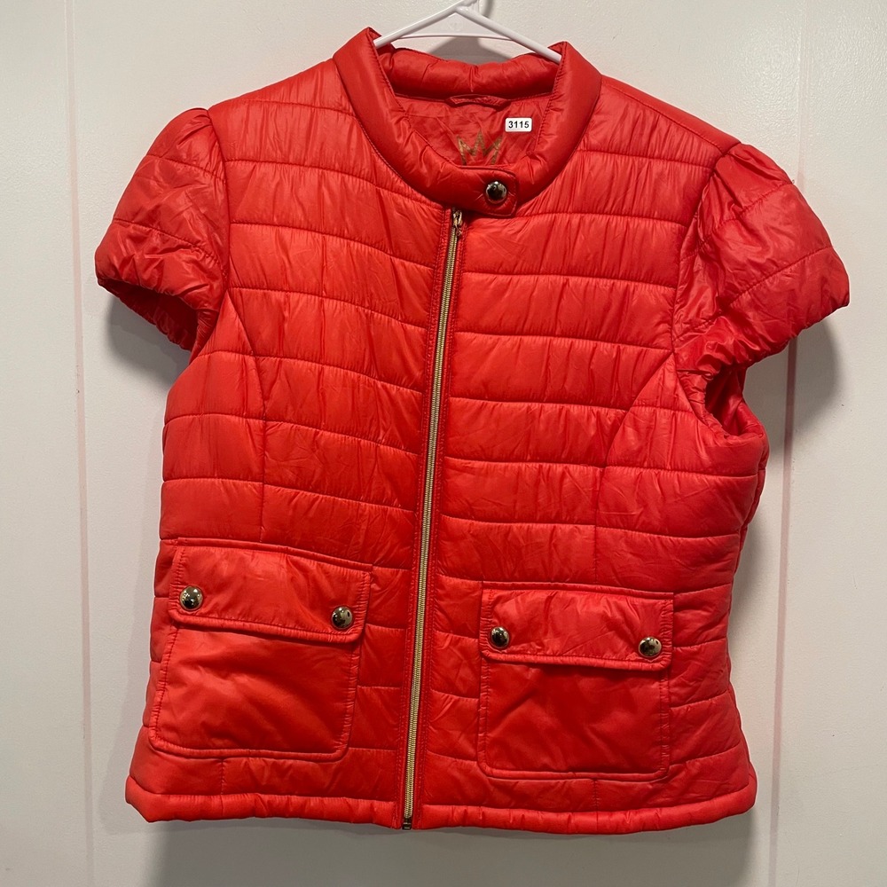 Nicki Minaj Red Quilted Puffer Jacket Short Sleeve Mock Neck Zip Up Large